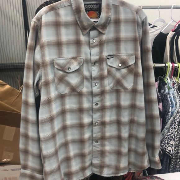 DIXXON “Dawn Patrol” long sleeve button down flannel shirt with snaps. Mens L - Picture 1 of 4